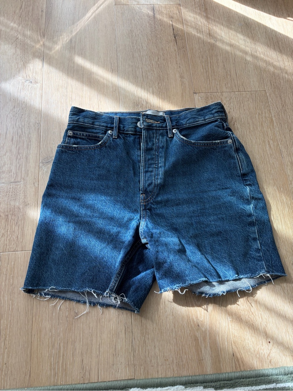 Everlane Dark Blue High-Rise Cutoff Jean Shorts - the rigid way high short